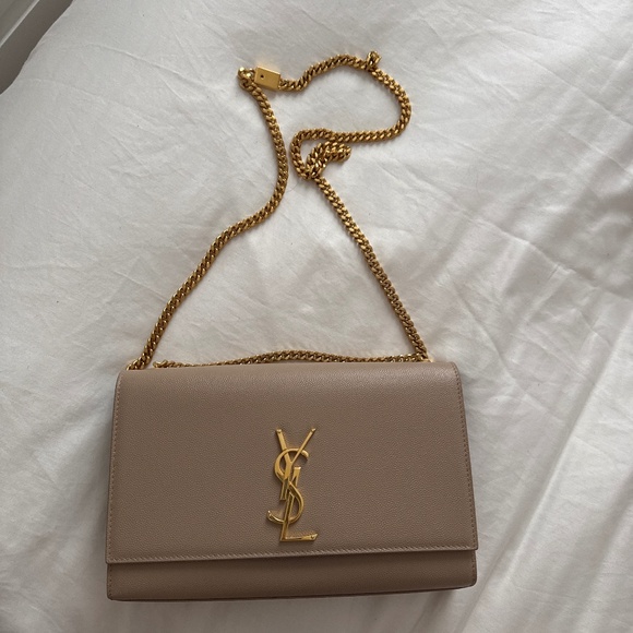 SAINT LAURENT Grain De Poudre Medium Monogram Kate Satchel Dark Beige - Picture 2 of 5